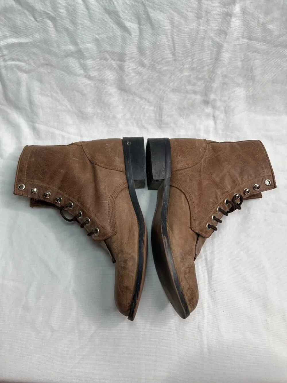 Justin Brown Leather Lace-Up Western Boots Fringe Detail Size 4 D Youth